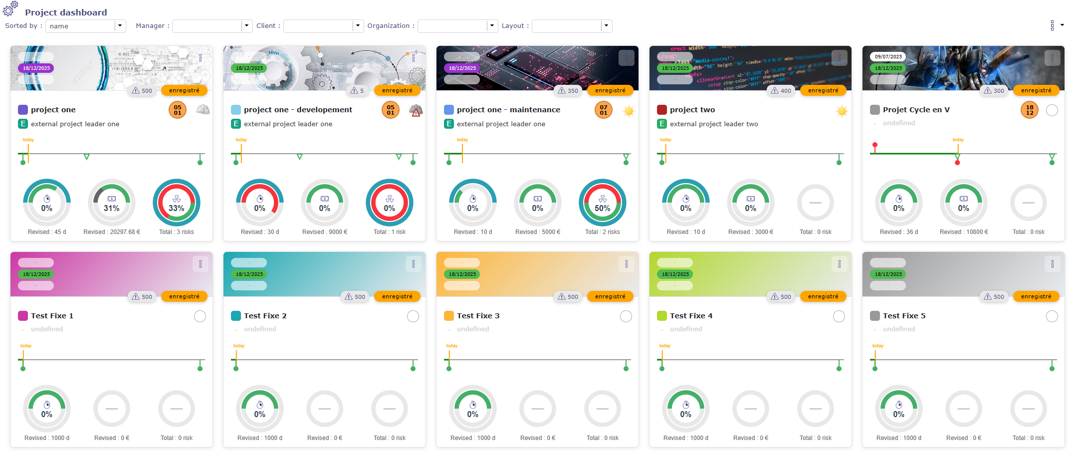 Projects dashboard screen