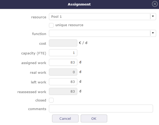 Allocate the resource pool to the activity